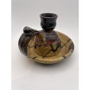 Prairie Fire Ceramic Studio Pottery Handmade North Dakota Candle Holder w/Handle